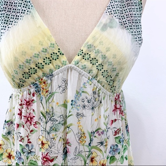 Johnny Was- Yellow & Green Floral V-Neck Top SZ XS - Picture 4 of 8